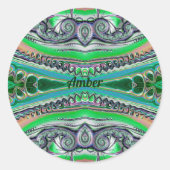 AMBER ~ tinten Groen Blauw Roze Fractal ~ Ronde Sticker (Voorkant)