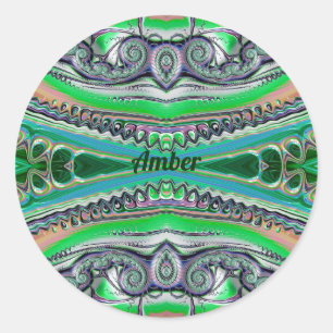AMBER ~  tinten Groen Blauw Roze Fractal ~ Ronde Sticker
