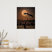 Amber-Toned surrealistisch landschap met volle maa Poster (Keuken)