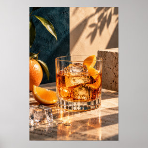 Amber Whiskey Cocktail met sinaasappeldraai - Luxe Poster