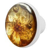 Amberkleurig bloemmotief met Natuur Keramische Knop (Rechts)