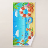🌞 Ambianve de paradis tropical de plage de dessin (Serviette de bain)