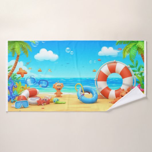 🌞 Ambianve de paradis tropical de plage de dessin (Serviette de bain)