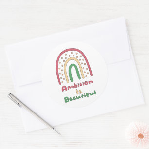 Ambitie is een mooie motivatie boho regenboog ronde sticker