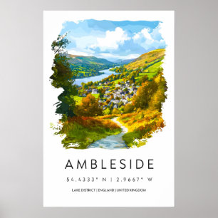Ambleside Aquarel Vintage Reisposter Skiën Poster
