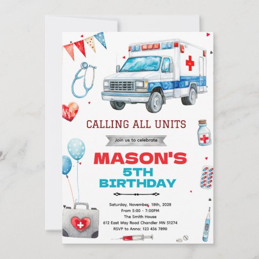 Ambulance party theme invitation (Devant)