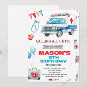 Ambulance party theme invitation kaart (Voorkant / Achterkant)