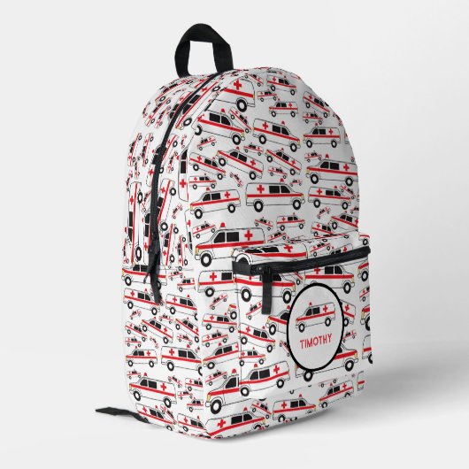 Ambulance Pattern Custom Name School Bedrukte Rugzak (Achterkant Hoek Links)