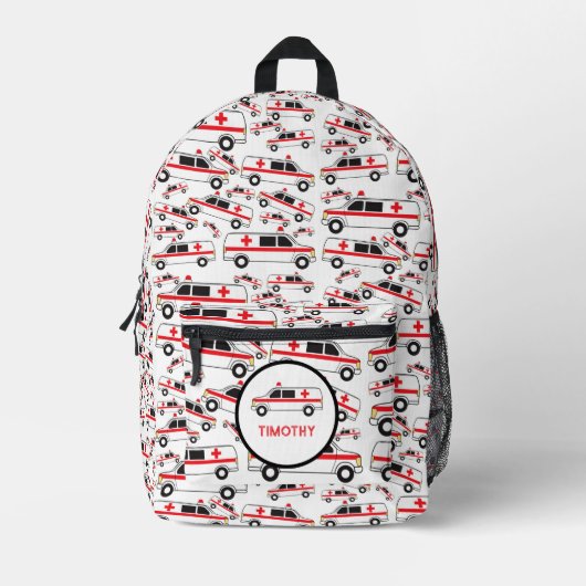 Ambulance Pattern Custom Name School Bedrukte Rugzak (Voorkant)