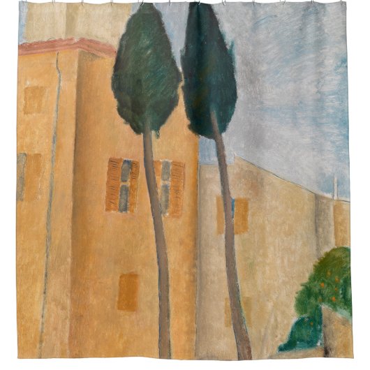 Amedeo Modigliani - Cypresses en Huizen in Cagnes Douchegordijn (Voorkant)
