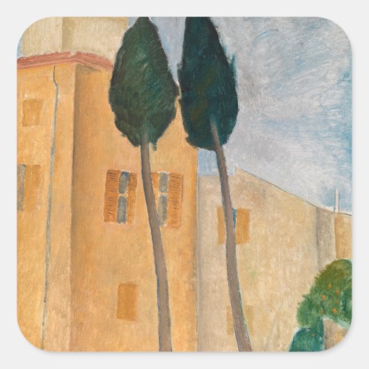 Amedeo Modigliani - Cypresses en Huizen in Cagnes Vierkante Sticker (Voorkant)