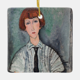 Amedeo Modigliani - Jong Meisje in een Gestreepte  Keramisch Ornament