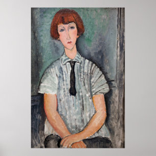 Amedeo Modigliani - Jong Meisje in een Gestreepte  Poster