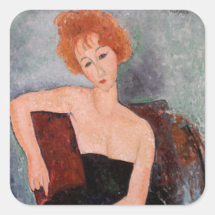 Amedeo Modigliani - Rode Meisje in Avendjurk Vierkante Sticker