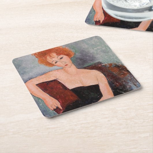 Amedeo Modigliani - Roodkopje voor meisjes tijdens Vierkante Kartonnen Onderzetter (Schuin)
