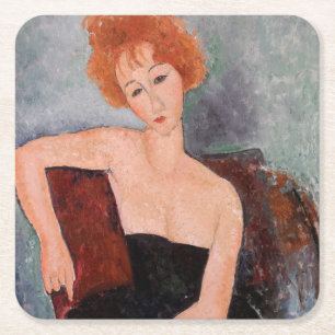 Amedeo Modigliani - Roodkopje voor meisjes tijdens Vierkante Kartonnen Onderzetter