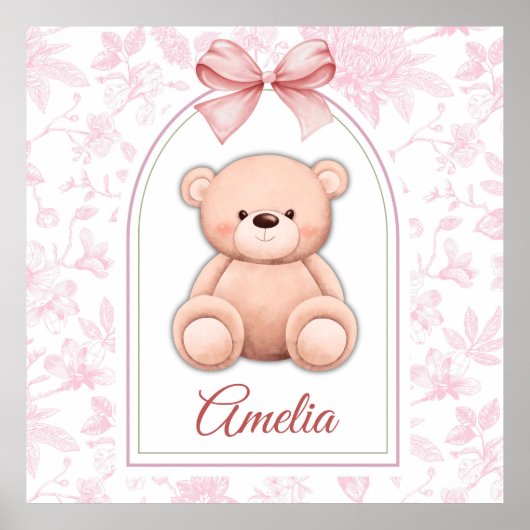 Amelia | Aangepaste Roze Teddybeer Nursery Design Poster (Voorkant)