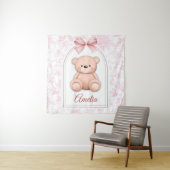 Amelia | Aangepaste Roze Teddybeer Nursery Design Wandkleed (In situ)