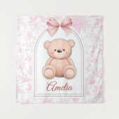 Amelia | Aangepaste Roze Teddybeer Nursery Design Wandkleed (Voorkant)