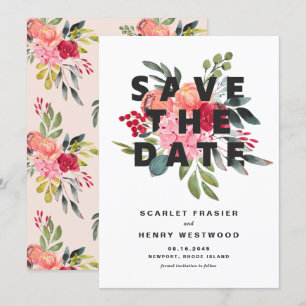 Amelia Bold Waterverf Floral Bouquet Modern Save The Date