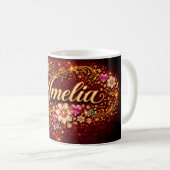 Amelia Custom Mug Pink Heart Emerald Gold Romantic (Devant droit)