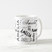 Amelia Custom Name Black White Coffee Mug (Devant droit)