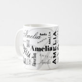Amelia Custom Name Black White Coffee Mug (Devant gauche)