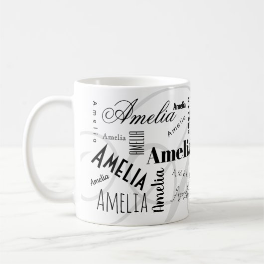 Amelia Custom Name Black White Coffee Mug (Gauche)