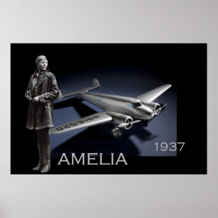 Amelia Earhart en haar Lockheed Electra plane Poster
