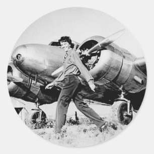 Amelia Earhart Foto Ronde Sticker