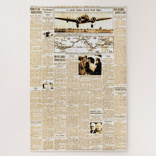 Amelia Earhart krant Sory Sepia Legpuzzel (Verticaal)