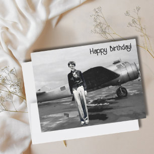 Amelia Earhart Zwart Wit Foto,Verjaardag van de Lu Briefkaart