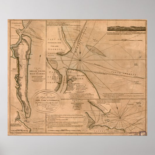 Amelia Island, Florida 1770-kaart Poster (Voorkant)