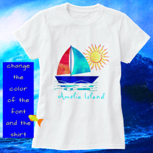 Amelia Island Florida Vacation Waterverf Sailboot T-shirt