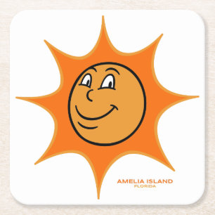 Amelia Island Grote  lachende zon Vierkante Kartonnen Onderzetter