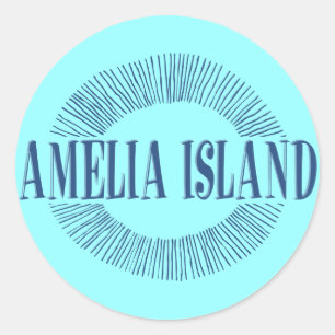 Amelia Island in blauw met zonneontwerp Ronde Sticker