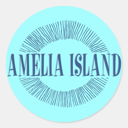 Amelia Island in blauw met zonneontwerp Ronde Sticker (Voorkant)