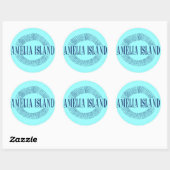 Amelia Island in blauw met zonneontwerp Ronde Sticker (Vel)