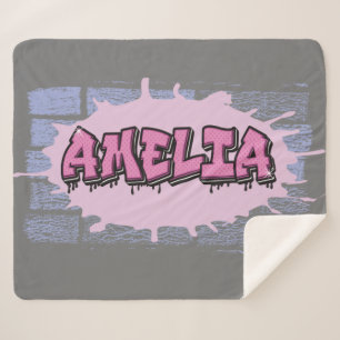 AMELIA Jouw naam Girls Pink Graffiti Hip Hop Sherpa Deken
