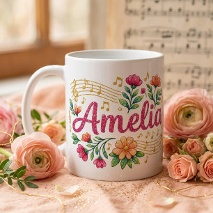 Amelia Mug en Verre à Paillettes Amoureux de Musiq
