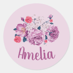 Amelia Naam Bloemen Aangepaste  Bloem Roos Meisje Ronde Sticker