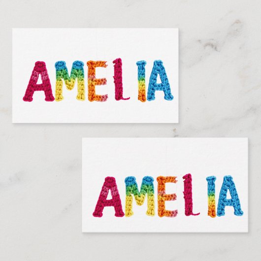 Amelia Naam in Levendig Haakpatroon Visitekaartje (Voorkant / Achterkant)