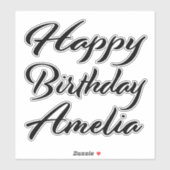 Amelia Nom Prénom autocollant noir anniversaire (Feuille)