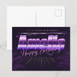 Amelia prénom carte postale violet anniversaire