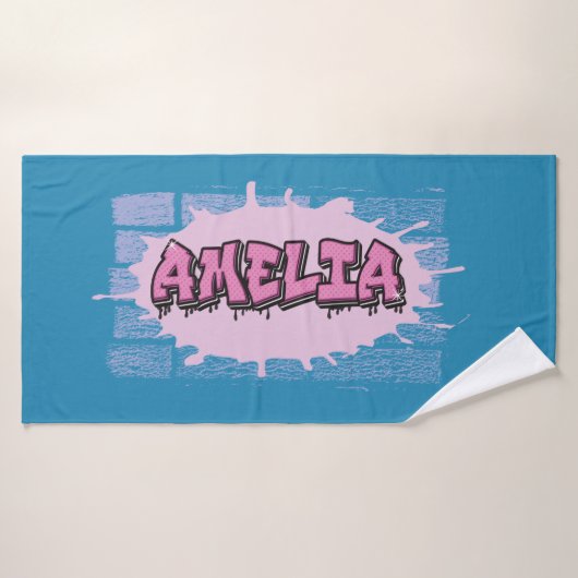 AMELIA Votre nom Filles Hip hop de graffiti rose (Serviette de bain)