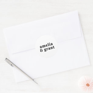 Amelia Zwart Wit Moderne bruiloft Ronde Sticker