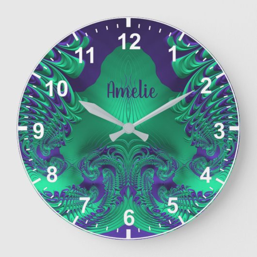 AMELIE ~ WOW! Fractale patroon groen en Paarse ~ Grote Klok (Voorkant)