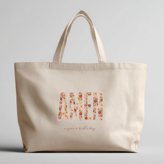 Amen Floral Appliqué Custom Bible Book Tote Bag