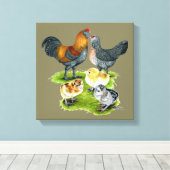 Ameraucana Chicken Family Canvas Afdruk (Insitu (Houten vloer))