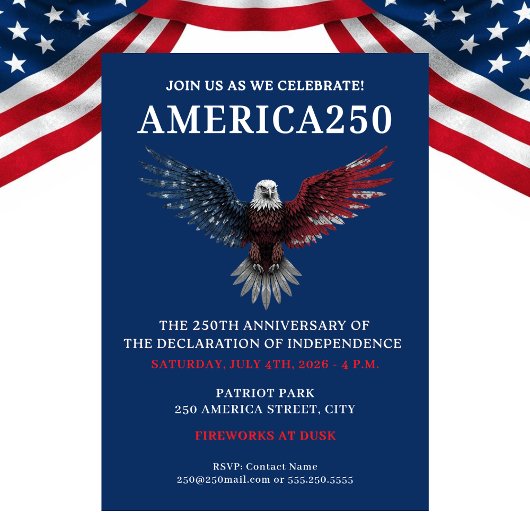 AMERICA250 FEESTVIERING 4 JULI FEESTDAG KAART